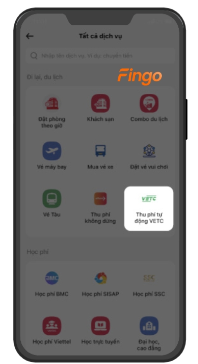 Chọn mục thu phí tự động VETC