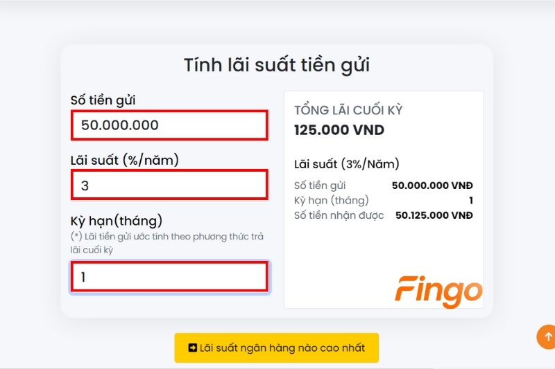 Truy cập vào Công cụ tính tiền lãi gửi Fingo
