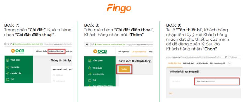 Tại ô “Tên thiết bị”, Khách hàng nhập tên tùy ý mà Khách hàng muốn đặt cho thiết bị của mình. Sau đó, nhấn “Chọn”
