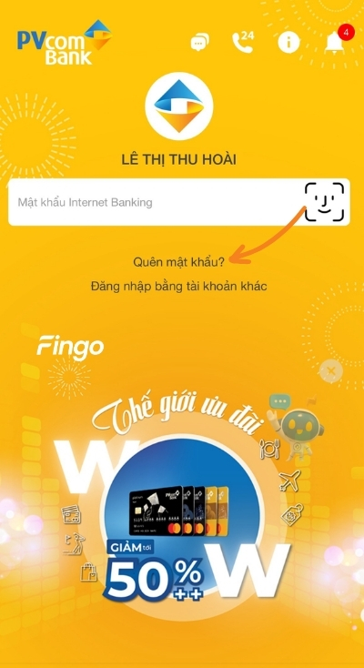 Nhấn chọn mục quên mật khẩu