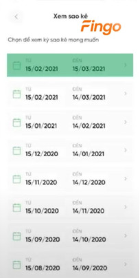 Chọn kỳ sao kê mà bạn muốn xem