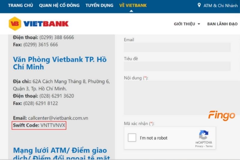 Tra cứu mã Swift Code Vietbank trên website chính thức của ngân hàng