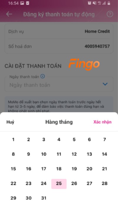 Chọn ngày tự động thanh toán khoản vay