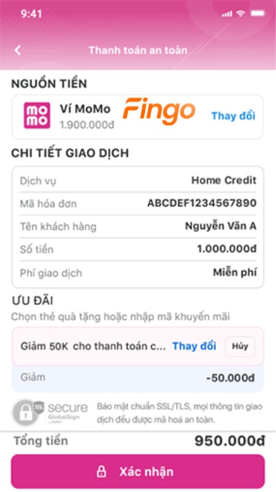 Xác nhận thanh toán và tiến hành thanh toán