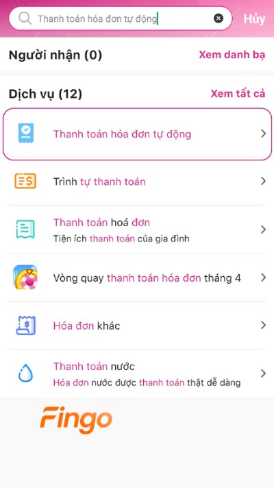 Nhập “Thanh toán hoá đơn tự động” tại khung tìm kiếm