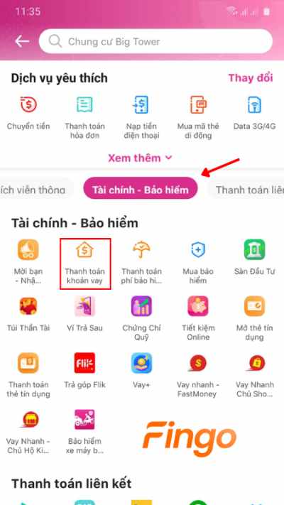 Chọn mục "Thanh toán khoản vay"