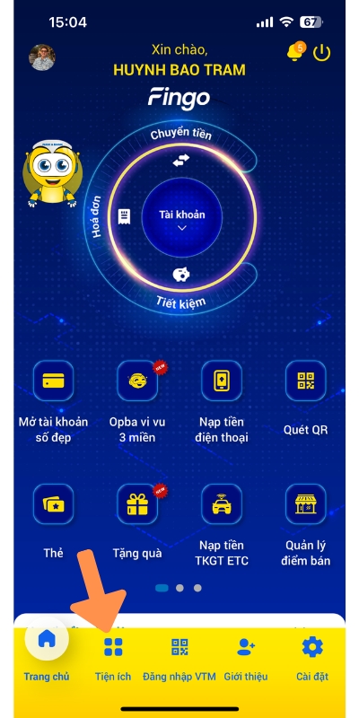Thanh toán tiền điện qua Nam A Bank bước 1