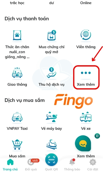Đăng nhập tài khoản SmartBanking. Tại mục dịch vụ thanh toán, chọn mục Xem thêm