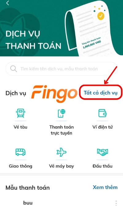 Chọn Tất cả dịch vụ để tìm dịch vụ thanh toán tiền nước qua BIDV