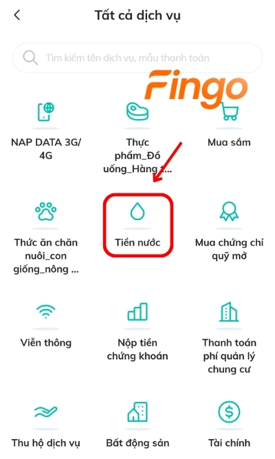 Chọn mục Tiền nước