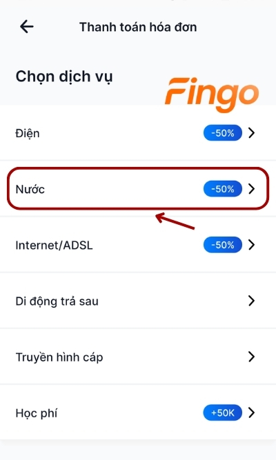 Chọn dịch vụ Nước