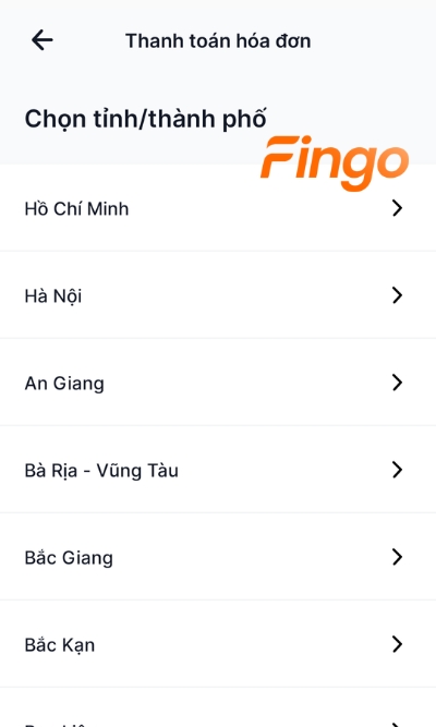 Chọn tỉnh/thành phố khách hàng đang sinh sống