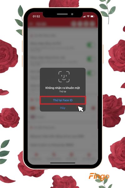 Nếu không nhận ra khuôn mặt của bạn hãy bấm "Thử lại Face ID" để hoàn tất quá trình đăng nhập HDBank Mobile Banking