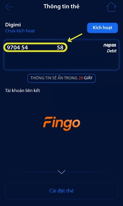 Màn hình lúc này sẽ hiển thị đầy đủ thông tin số thẻ BVBank gồm 16 số