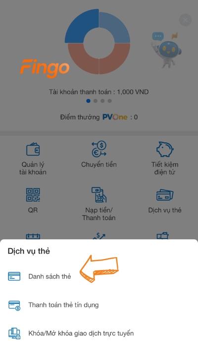 Nhấn chọn mục Danh sách thẻ