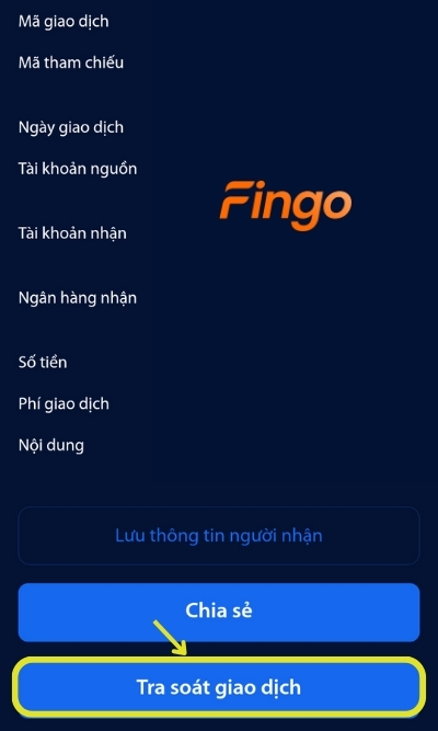 Màn hình lúc này hiển thị chi tiết thông tin giao dịch. Chọn Tra soát giao dịch để tiếp tục