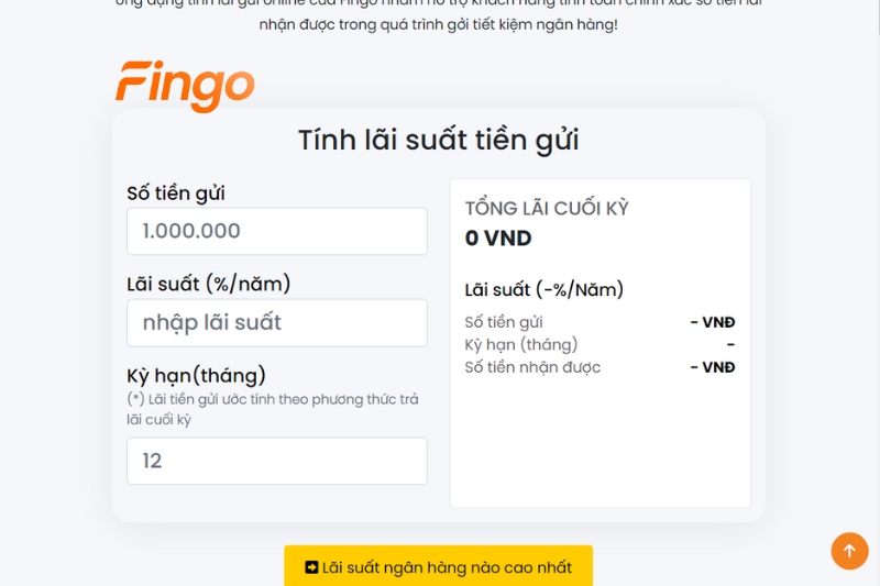 Truy cập vào Công cụ tính tiền lãi gửi Fingo