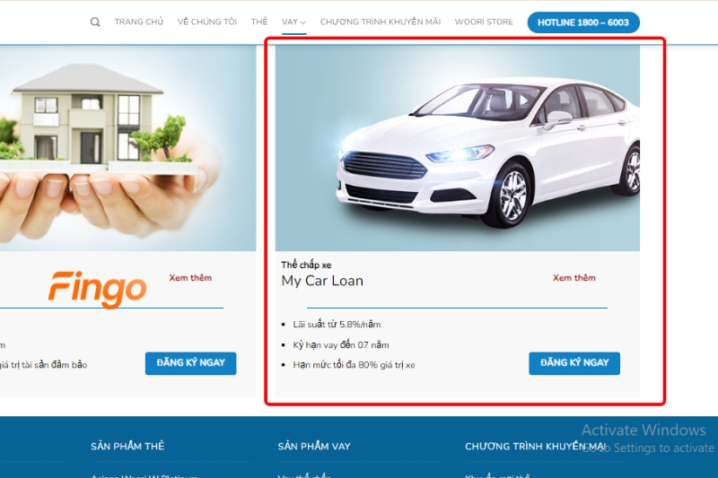 Chọn gói sản phẩm “Vay thế chấp xe - My Car Loan”.