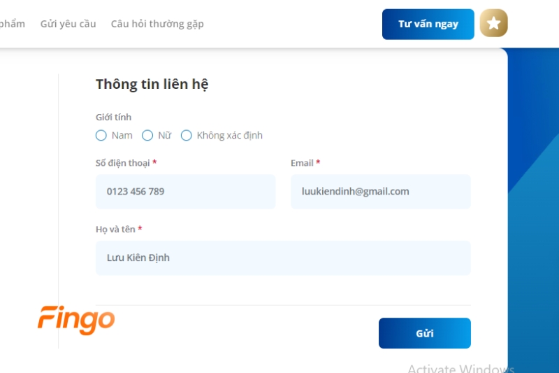 Điền nhu cầu vay và thông tin liên hệ và gửi thông tin. 