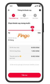 Chọn số tiền và kỳ hạn vay. Sau đó, nhấn “Tiếp tục”