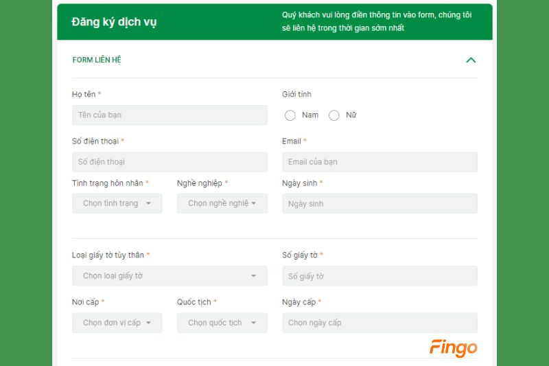 Điền đầy đủ thông tin. OCB sẽ liên hệ trong thời gian sớm nhất