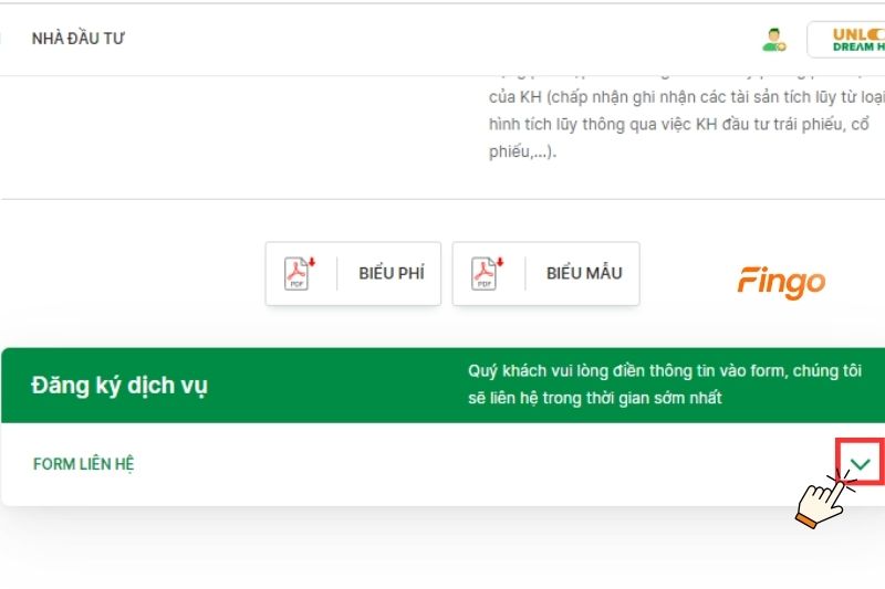 Lướt cuối trang và bấm vào "Form liên hệ"