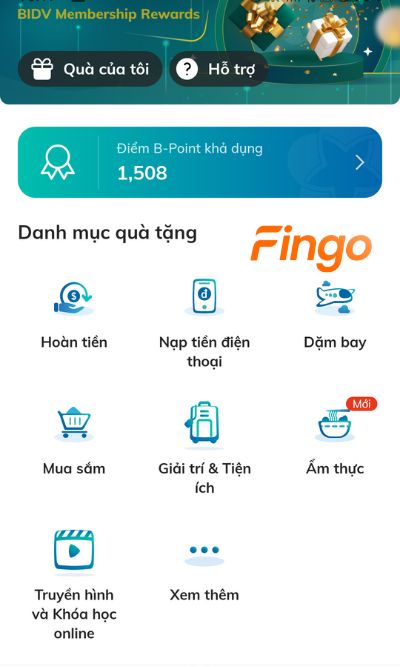 Màn hình lúc này sẽ hiển thị số điểm B-Point mà khách hàng đã tích lũy được. Khách hàng lựa chọn hạng mục ưu đãi mà mình muốn thực hiện đổi điểm
