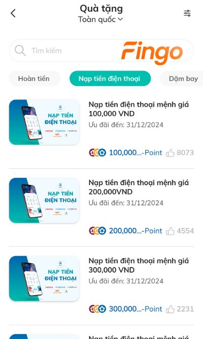 Chọn ưu đãi mà khách hàng muốn đổi