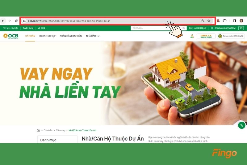 Vào đường link để đăng ký vay mua nhà dự án OCB