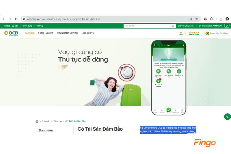 Vào đường link để thực hiện quá trình vay tiêu dùng OCB có tài sản đảm bảo