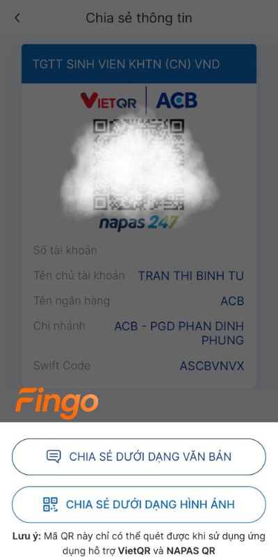 Bạn có thể chia sẻ mã QR để nhận tiền