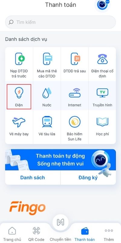 Chọn danh mục Điện