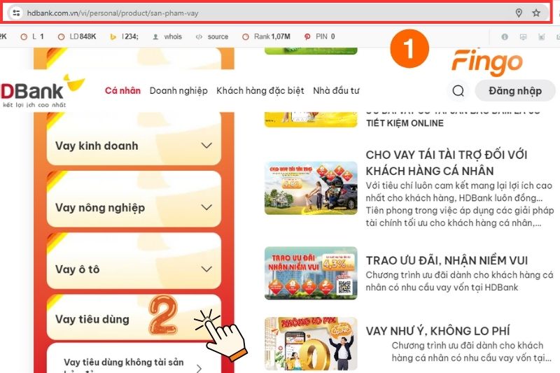 Nhấn vào link và chọn "Vay tiêu dùng" trong danh mục sản phẩm
