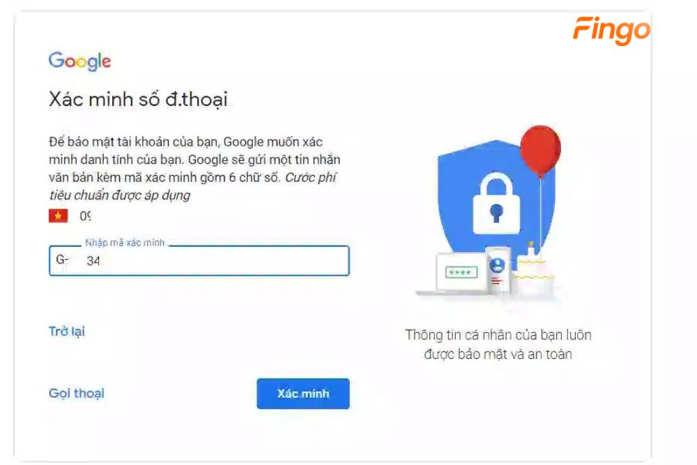 Xác minh số điện thoại đã đăng ký gmail trên máy tính