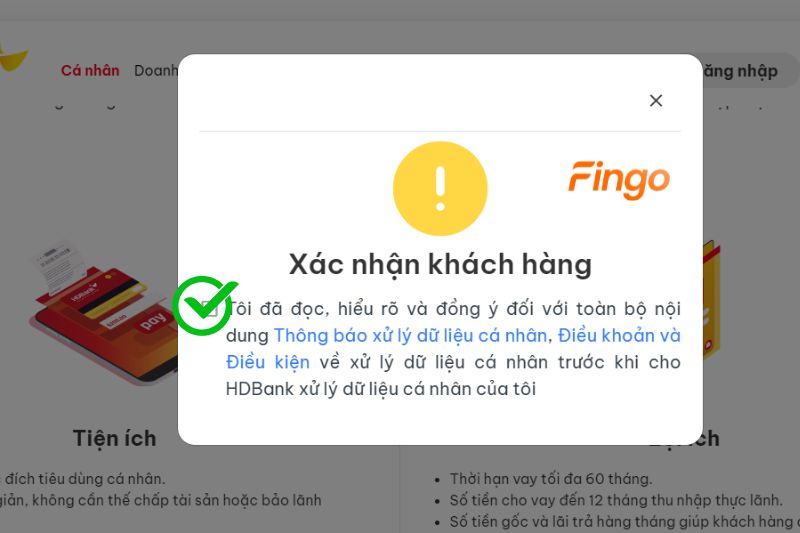 Xác nhận khách hàng bằng cách tick vào ô vuông