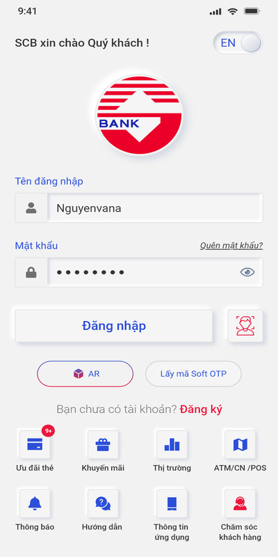 Đăng nhập vào ứng dụng theo username và password đã đăng ký
