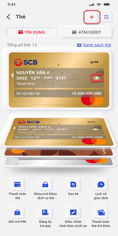 Mở thẻ tín dụng trên app SCB Mobile