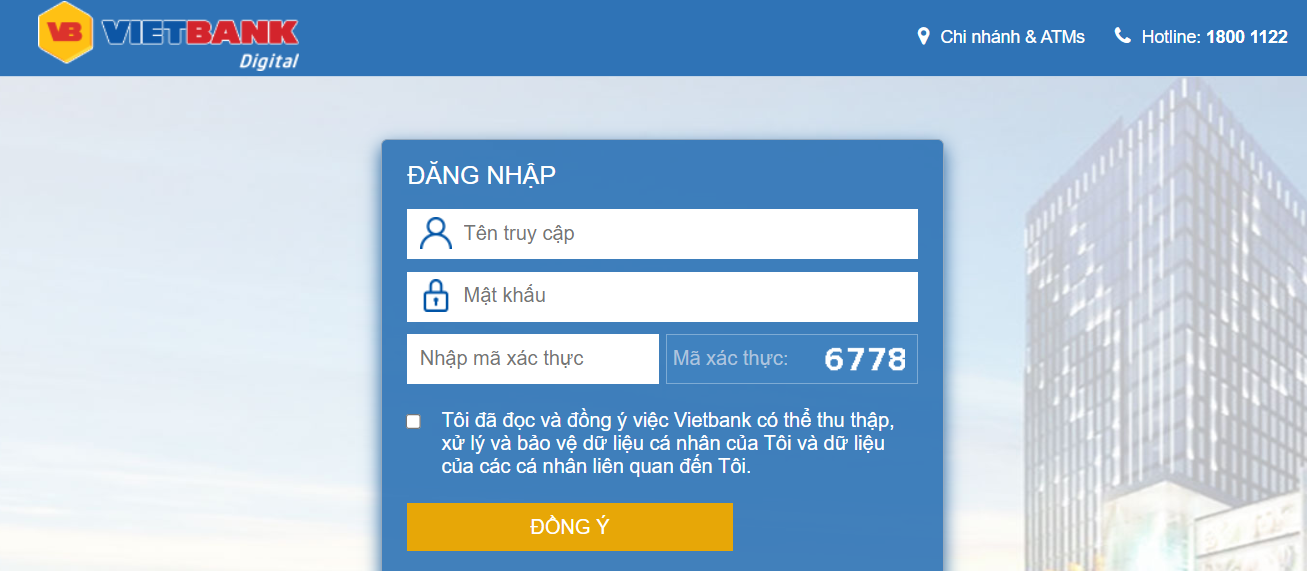 Quên tên đăng nhập Vietbank Digital