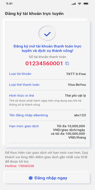 Hoàn tất quá trình đăng ký ứng dụng SCB Mobile Banking
