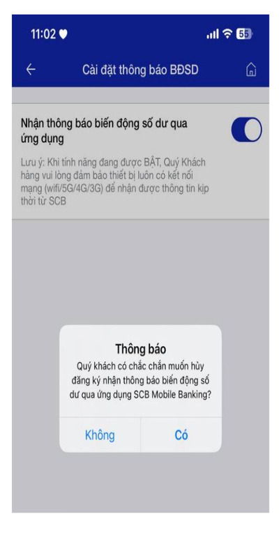 Nếu muốn tắt thông báo BĐSD sẽ hiển thị thông báo như trên