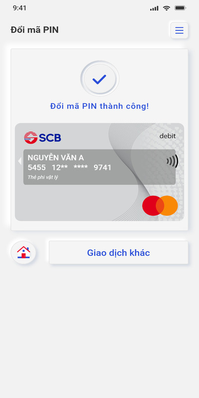 Đổi mã PIN thẻ SCB thành công