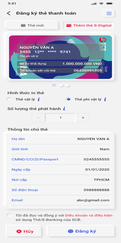 Điền thông tin cần thiết theo yêu cầu ngân hàng