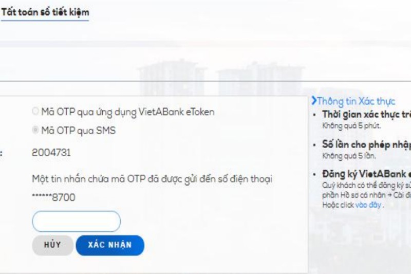 Cách tất toán tiết kiệm VietABank online