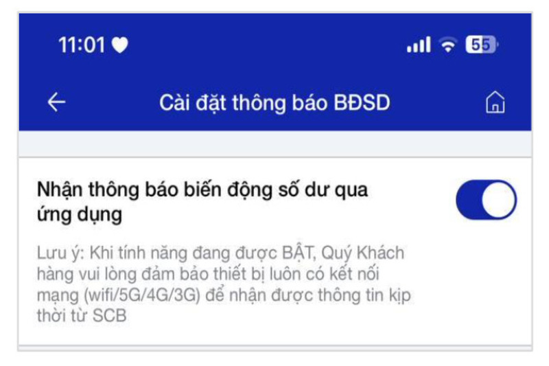 Màn hình bật thông báo BĐSD