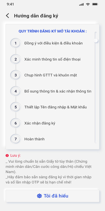 Chọn mục Tôi đã hiểu trước khi đăng ký