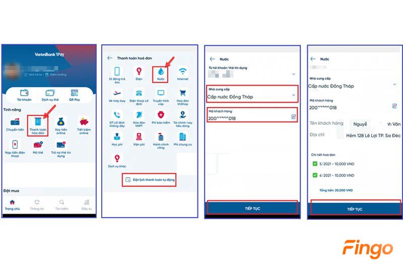 Cách thanh toán tiền nước qua ngân hàng Vietinbank bằng app Vietinbank iPay