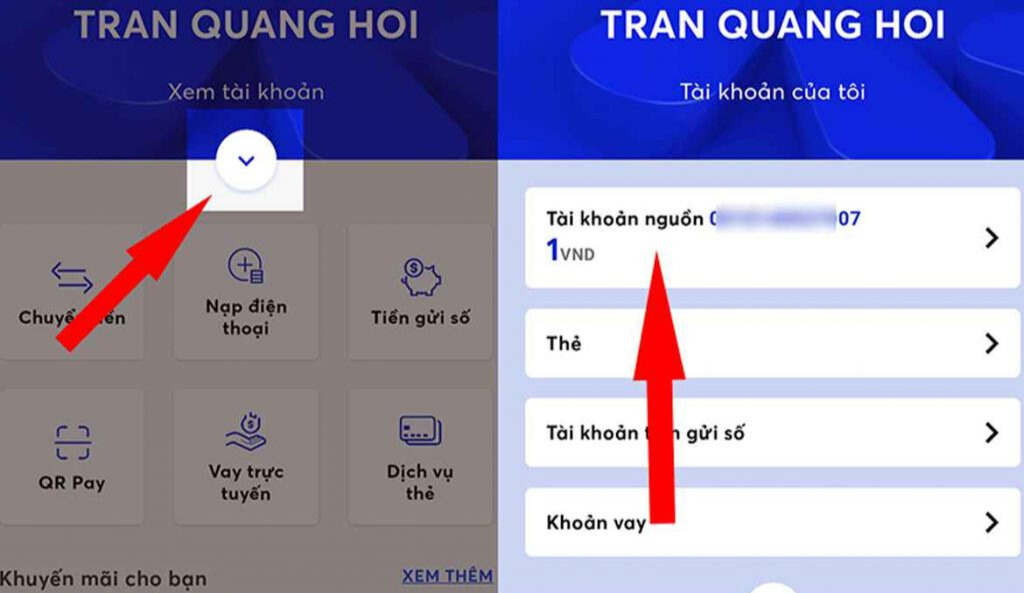 Thay đổi tài khoản nguồn MB bank khi có 2 tài khoản trở lên