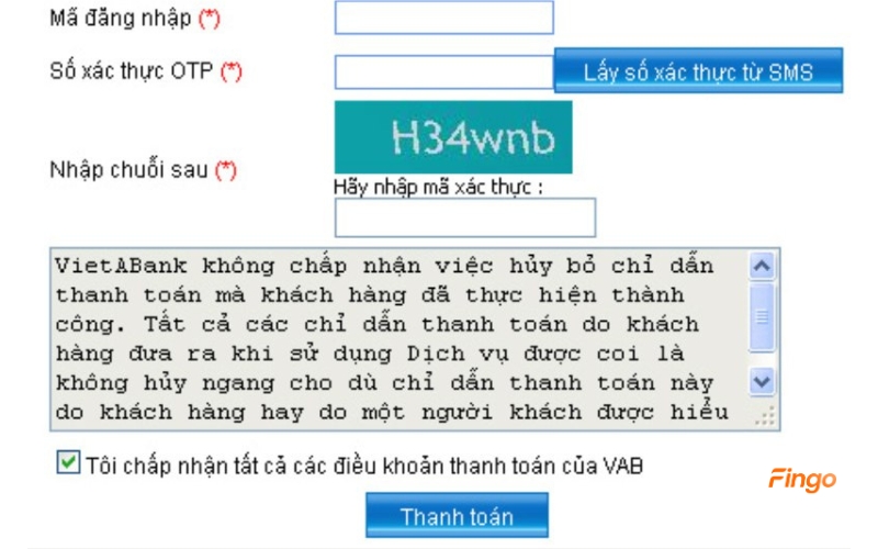 Cách đăng ký thanh toán trực tuyến VietABank bước 3
