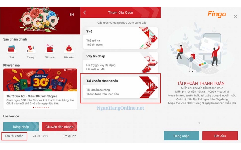Mở tài khoản CIMB online bước 1