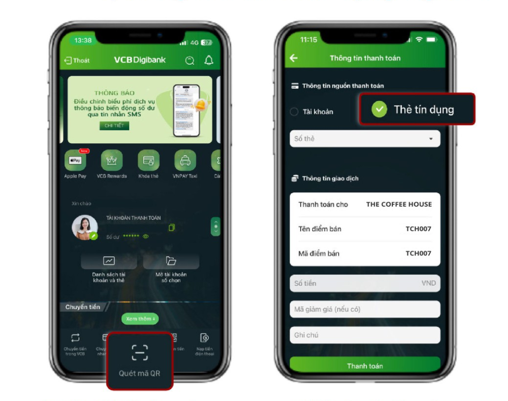 thanh toán QR code bằng thẻ tín dụng